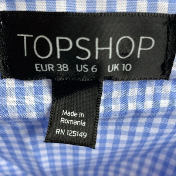 Topshop blue gingham plaid cold shoulder blouse top shirt size 6 - Picture 6 of 7